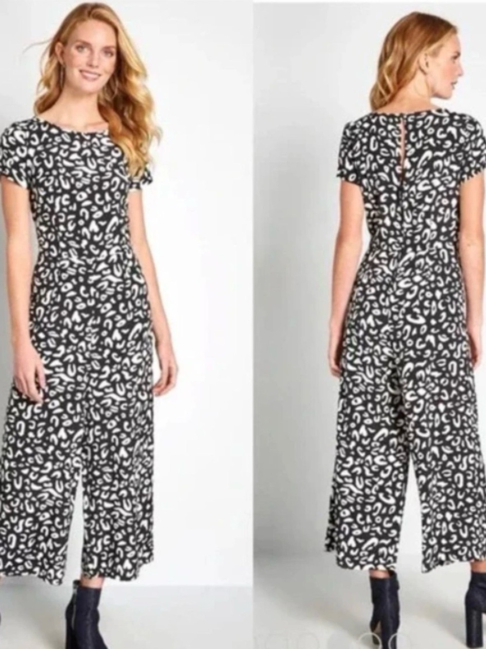 Modcloth Black and White Leopard Print Jumpsuit Size 14 Plus Size